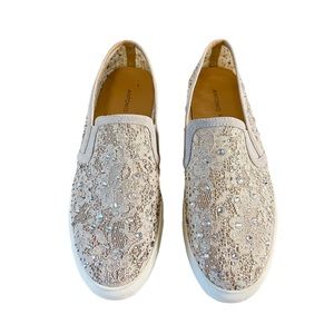Antonio Melani Cream Garner Lace Rhinestone Slip-On Sneaker